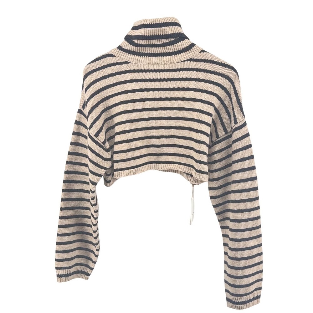 Frankie Shop Athina Cropped Turtleneck Sweater Womens M/L Beige Stripe Wool